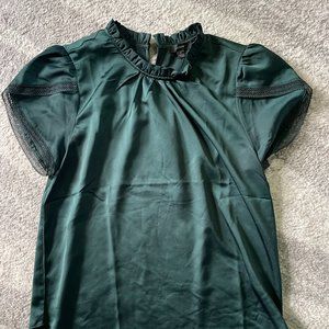 J. Crew Green Silk Type Flutter Sleeve Blouse